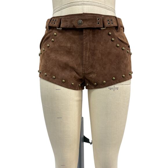 We The Free The Cool Kid Brown Polyurethane Suede Micro Shorts Size 4 - Picture 2 of 5